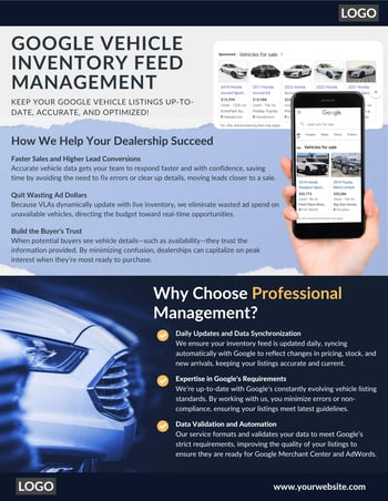 [EDITABLE TEMPLATE] Google Vehicle Inventory Feed Management One-Sheeter