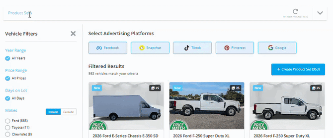 A Product Set dropdown display in BuyerBridge