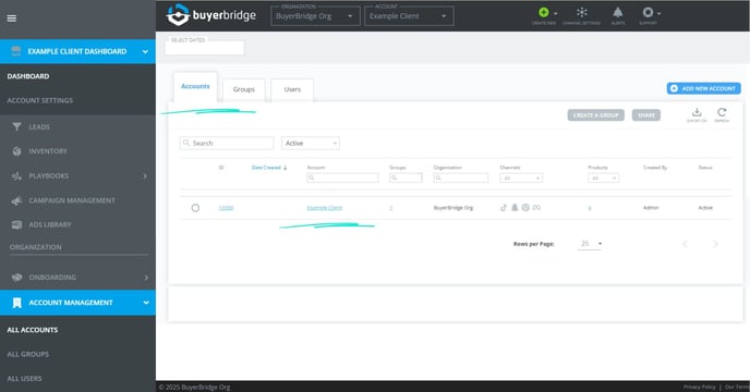 Account Management Dashboard in BuyerBridge