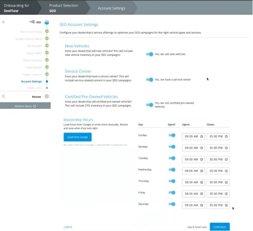 Account Settings configuration continue
