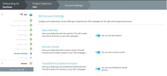Account Settings configuration