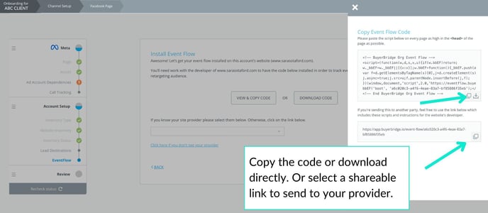 Add Lead Destination Download or Copy Code  - Onboarding New Clients