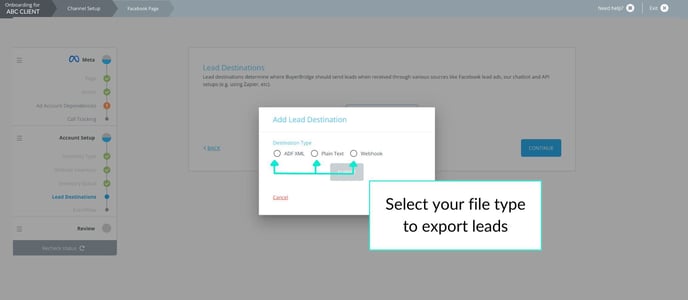 Add Lead Destination File Type - Onboarding New Clients