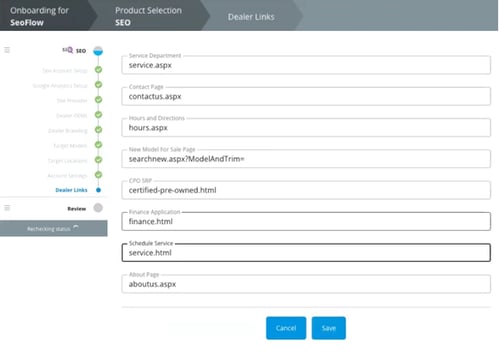 Configure Dealer Links - Website links and save
