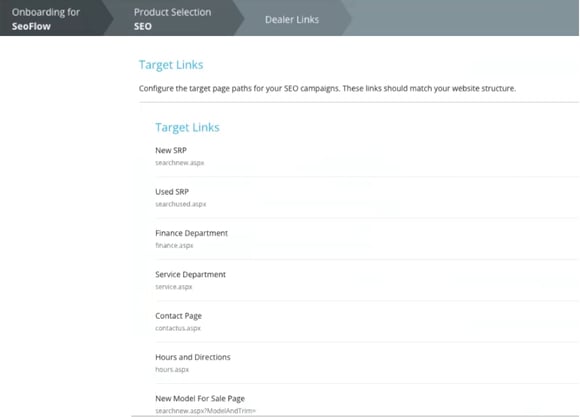 Configure Dealer Links - Website links