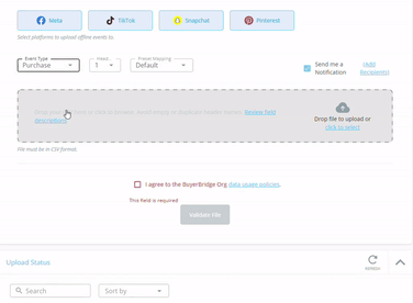 Field descriptions in Offline Event Uploader CSV in BuyerBridge