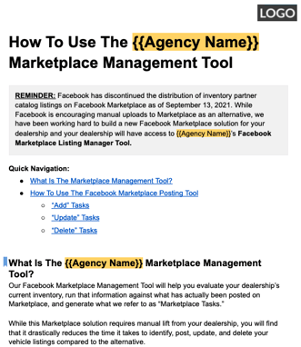 Marketplace Management Tool Dealer Guide