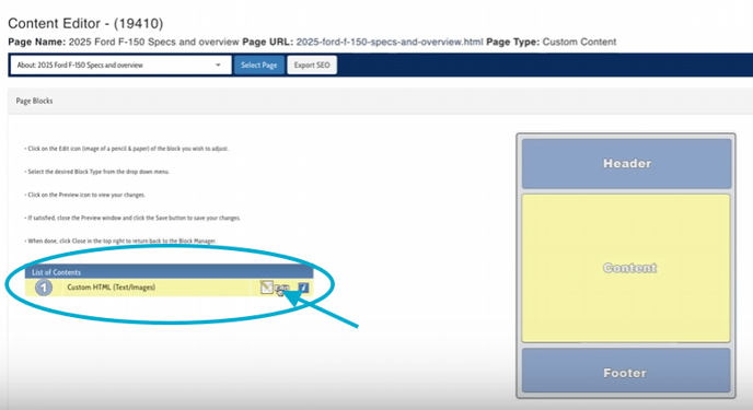 Select Edit the content box