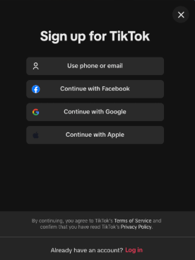 Signup for TikTok on Mobile