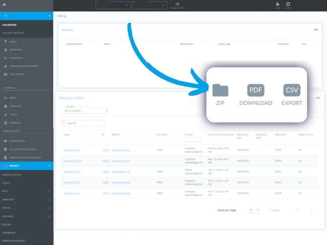 You can download your billing statement as a PDF or CSV file directly from this view.
